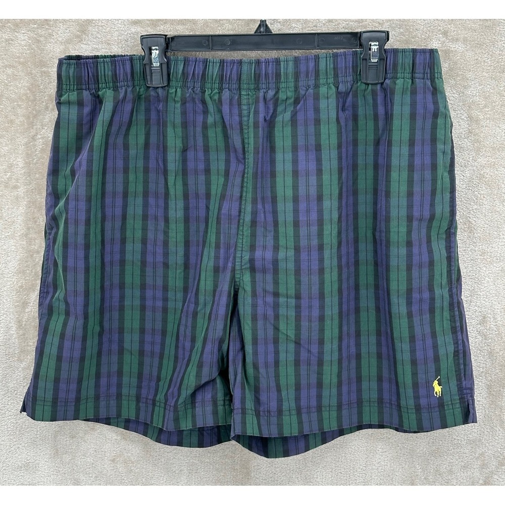 Vintage Polo Sport Ralph Lauren Swim Trunks Mens 2XL Green Navy Plaid Y2K Beach